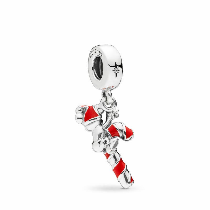 Pandora Australia Disney Santa Mickey’s Candy Cane Dangle Charm - Sterling Silver | ZOSJDW173